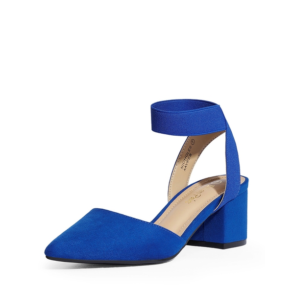 Pointed Toe Pumps with Ankle Strap - ROYAL BLUE SUEDE -  0
